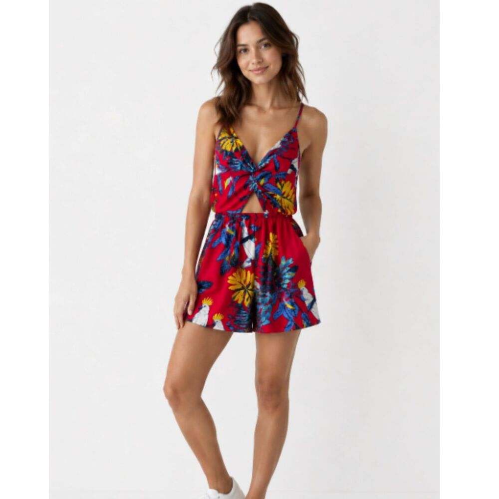 Tropical Vacation Romper XS Red Yellow Blue Peek a Boo Middle As U Wish